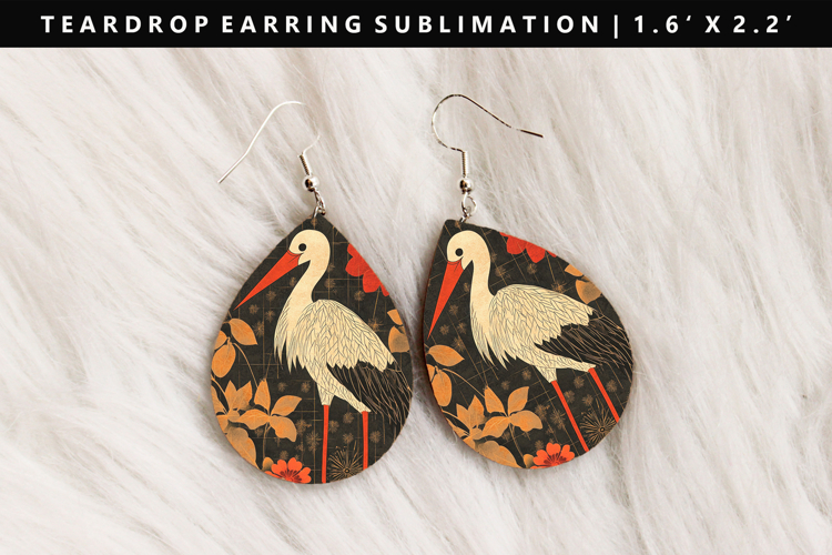 Hanafuda Teardrop Earring Sublimation PNG Design