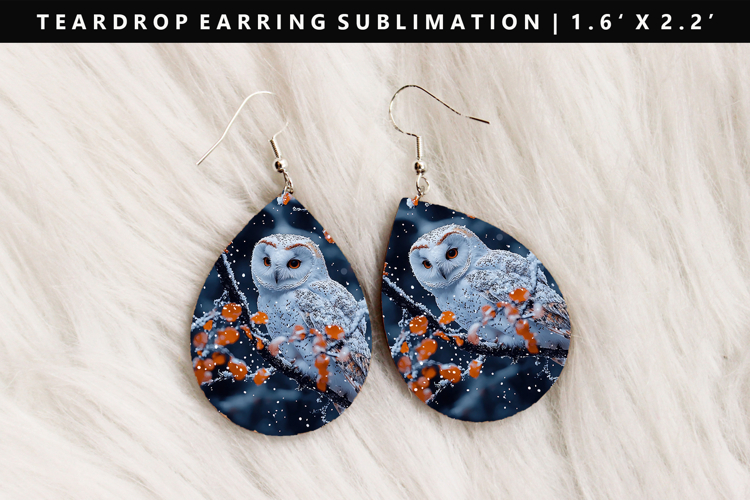 Owl Teardrop Earring Sublimation PNG Design