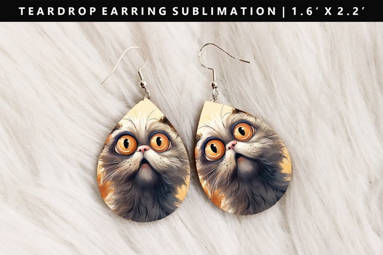 Funny Cat Teardrop Earring Sublimation PNG Design