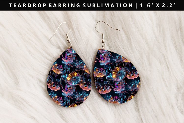 Flower Teardrop Earring Sublimation PNG Design