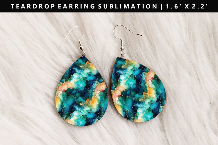 Alcohol Ink Teardrop Earring Sublimation PNG Design