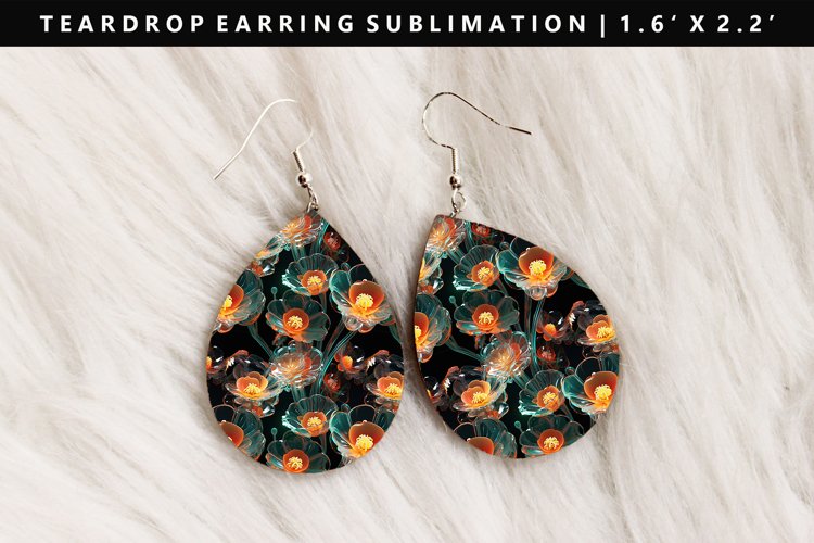 Flower Teardrop Earring Sublimation PNG Design