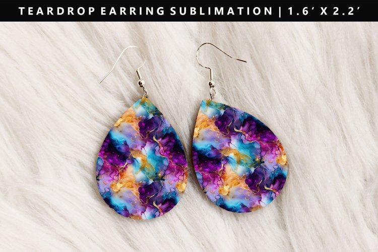 Alcohol Ink Teardrop Earring Sublimation PNG Design