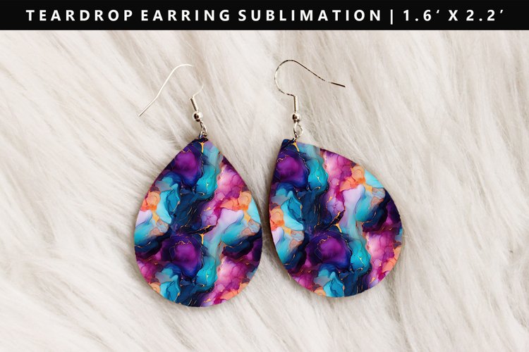 Alcohol Ink Teardrop Earring Sublimation PNG Design