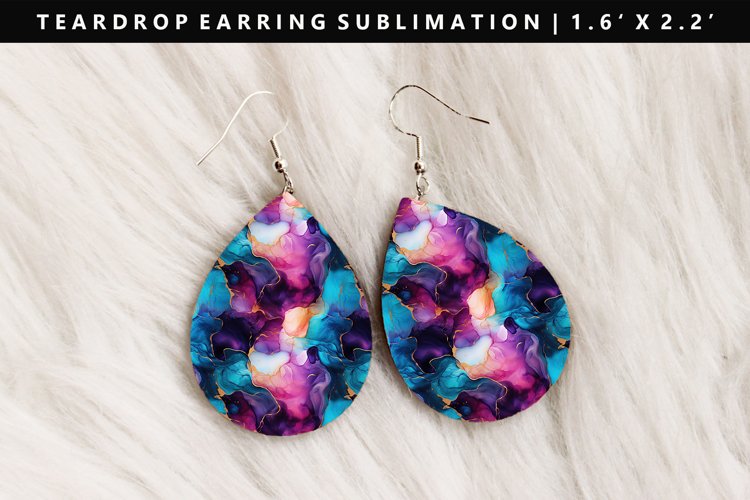 Alcohol Ink Teardrop Earring Sublimation PNG Design