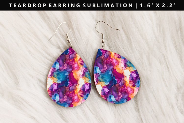 Alcohol Ink Teardrop Earring Sublimation PNG Design