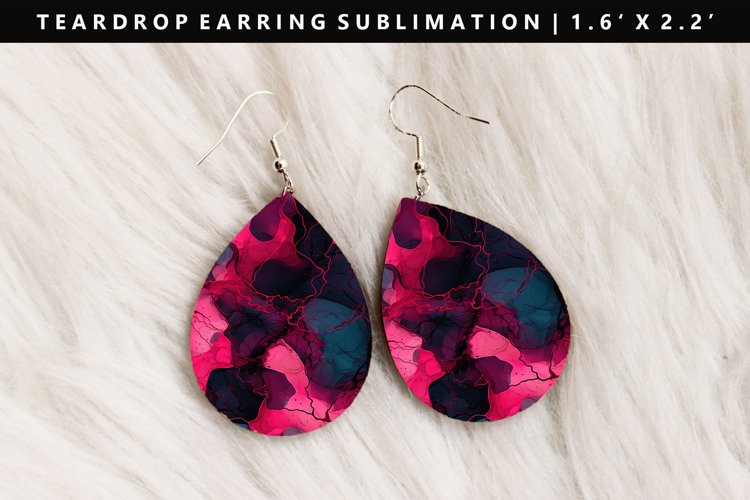 Alcohol Ink Teardrop Earring Sublimation PNG Design