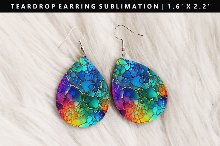 Alcohol Ink Teardrop Earring Sublimation PNG Design