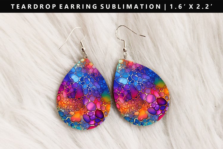 Alcohol Ink Teardrop Earring Sublimation PNG Design
