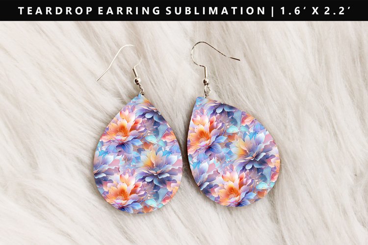 Flower Teardrop Earring Sublimation PNG Design