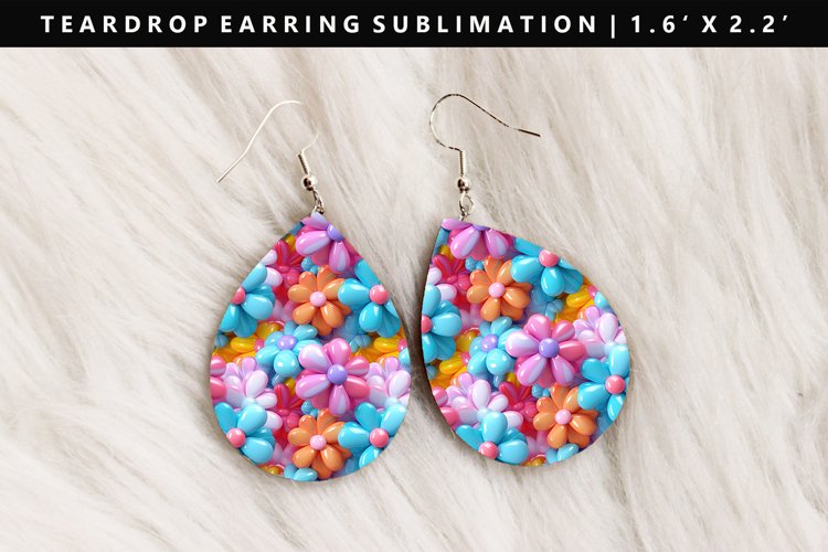 Flower Teardrop Earring Sublimation PNG Design