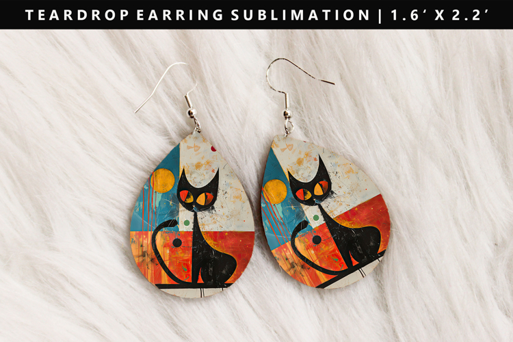 Colored Cats eardrop Earring Sublimation PNG Design