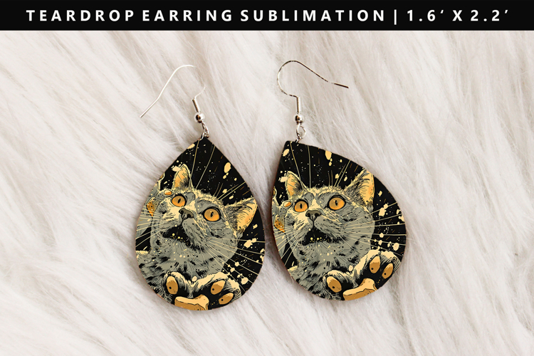 Colored Cats eardrop Earring Sublimation PNG Design example image 1