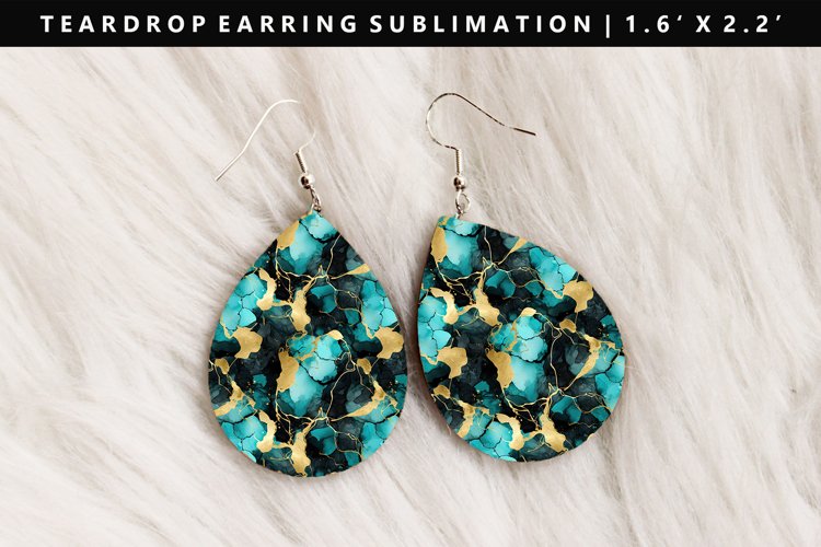 Alcohol Ink Teardrop Earring Sublimation PNG Design