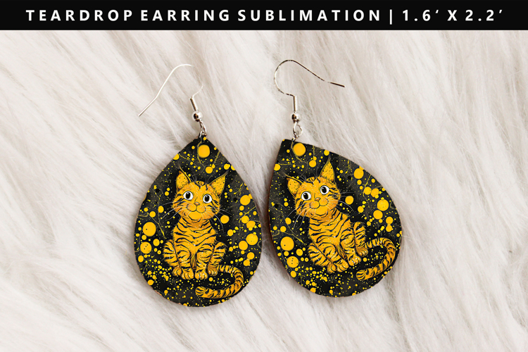 Colored Cats eardrop Earring Sublimation PNG Design example image 1