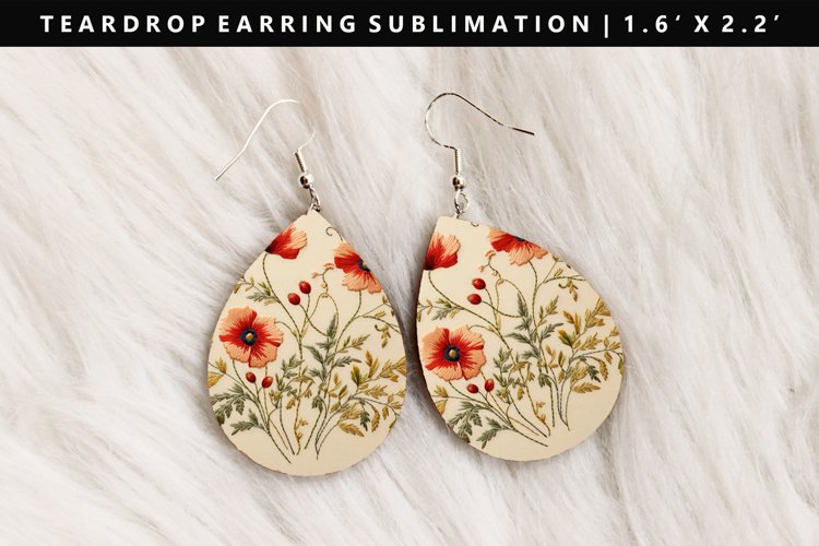 Flower Teardrop Earring Sublimation PNG Design