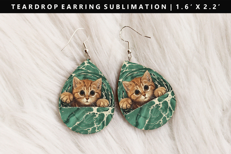Colored Cats eardrop Earring Sublimation PNG Design example image 1