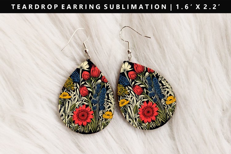 Flower Teardrop Earring Sublimation PNG Design
