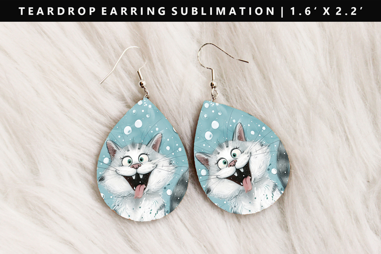 Colored Cats eardrop Earring Sublimation PNG Design example image 1