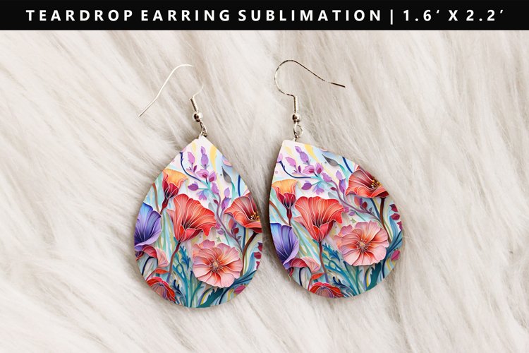 Flower Teardrop Earring Sublimation PNG Design