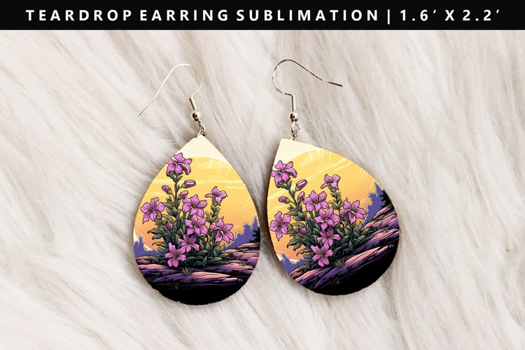 Flower Teardrop Earring Sublimation PNG Design