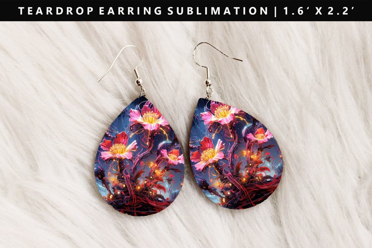 Flower Teardrop Earring Sublimation PNG Design