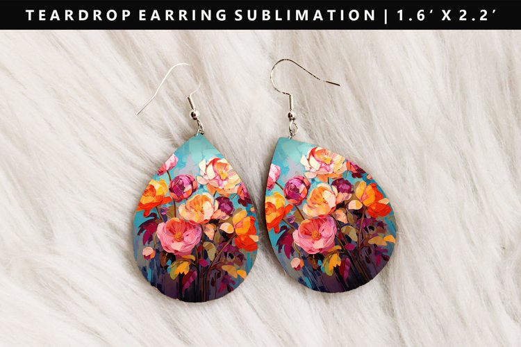 Flower Teardrop Earring Sublimation PNG Design