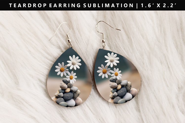Flower Teardrop Earring Sublimation PNG Design