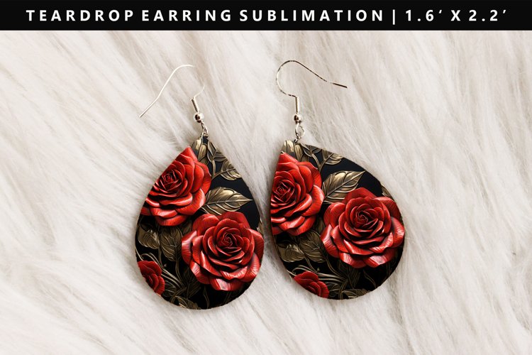 Flower Teardrop Earring Sublimation PNG Design