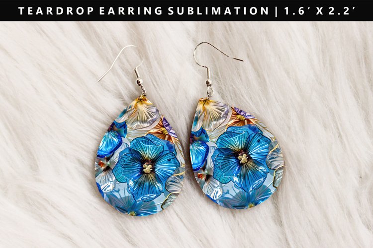 Flower Teardrop Earring Sublimation PNG Design