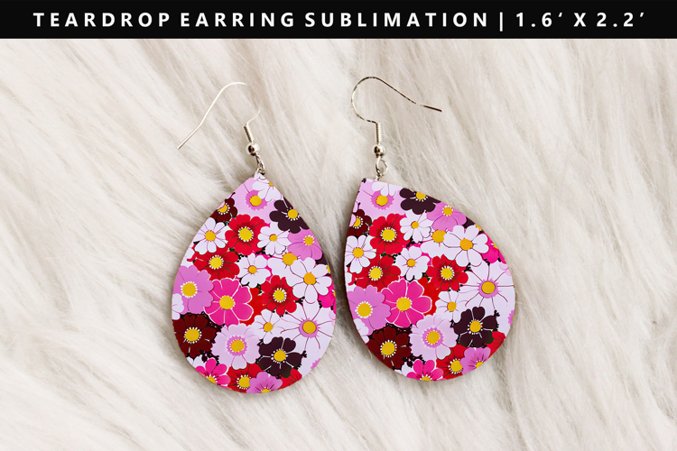 Flower Teardrop Earring Sublimation PNG Design