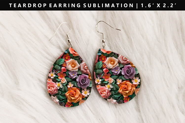 Flower Teardrop Earring Sublimation PNG Design