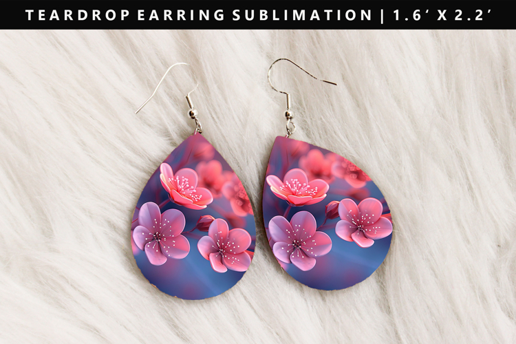 Flower Teardrop Earring Sublimation PNG Design
