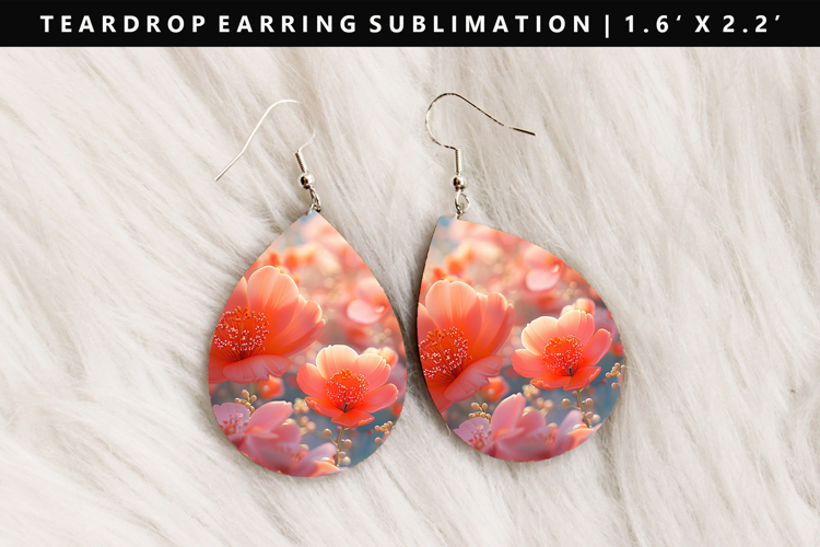 Flower Teardrop Earring Sublimation PNG Design