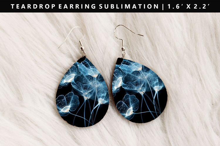Flower Teardrop Earring Sublimation PNG Design example image 1