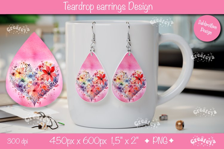 Flower teardrop earrings Valentine earring teardrop png