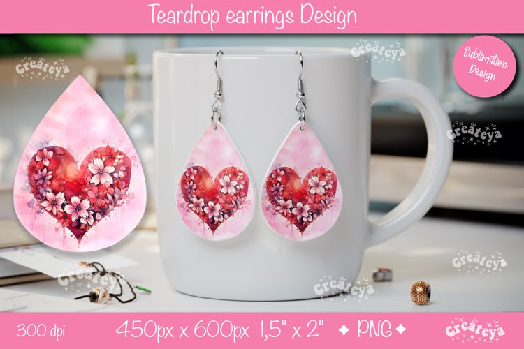Flower teardrop earrings Valentine earring teardrop png
