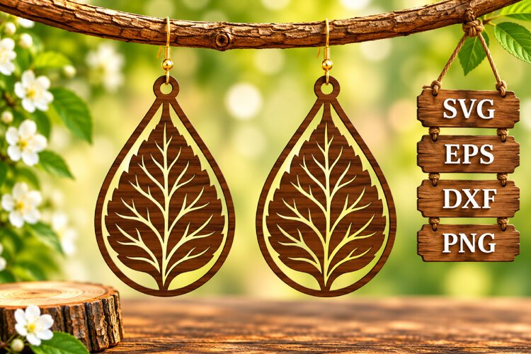Teardrop Leaf Earring Wood Laser SVG File example image 1