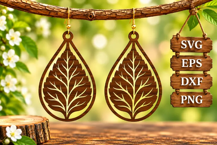 Teardrop Leaf Earring Wood Laser SVG File