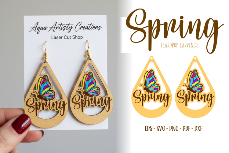Spring Teardrop Earrings, Butterfly Earring, Laser Cut SVG