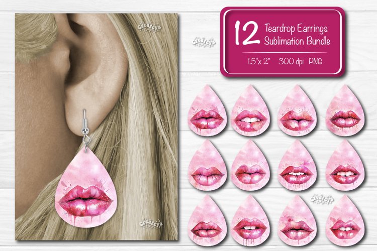 Teardrop Sublimation earring bundle Pink lips Sublimation