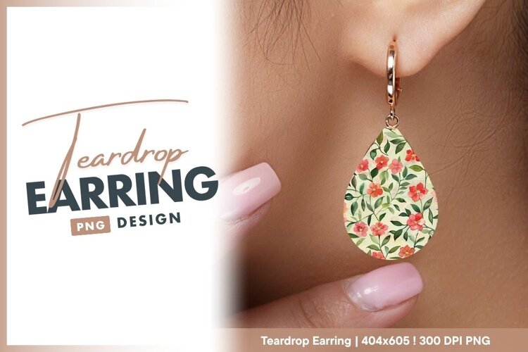 Watercolor Floral Pattern with Red and teardrop earring example image 1