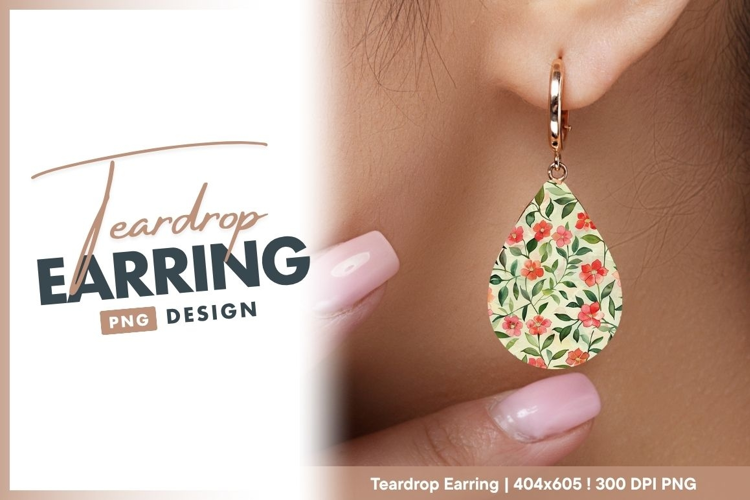 Watercolor Floral Pattern with Red and teardrop earring