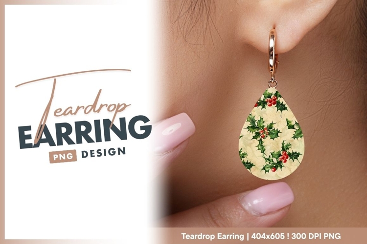 Holly Berry Pattern with Green Leaves and teardrop earring
