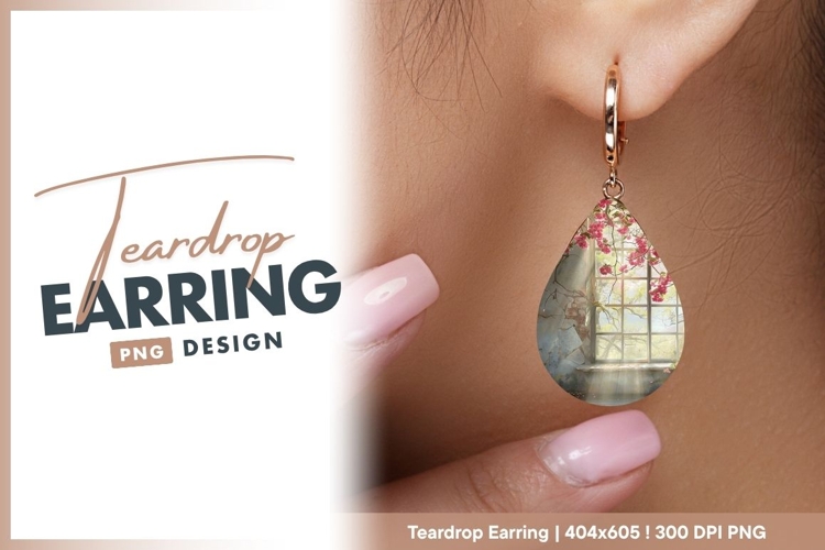 Pink Blossoms Frame a Window with teardrop earring