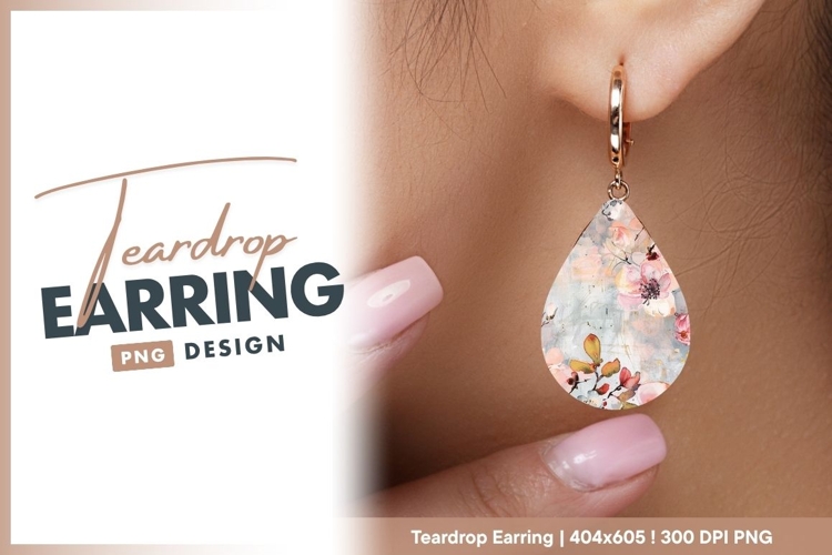 Watercolor Floral Arrangement in Pastel teardrop earring example image 1