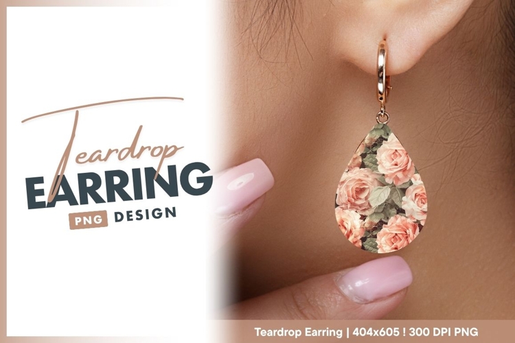 Vintage Rose Floral Pattern with Peach teardrop earring