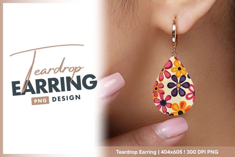 Retro Floral Pattern with Pink Orange teardrop earring example image 1