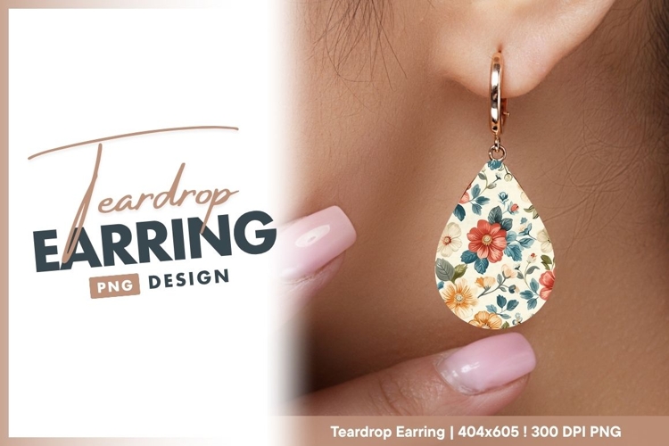 Floral Pattern with Red Orange and Blue teardrop earring