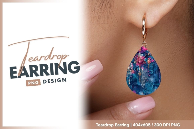 Abstract Floral Mandala Design in Teal teardrop earring